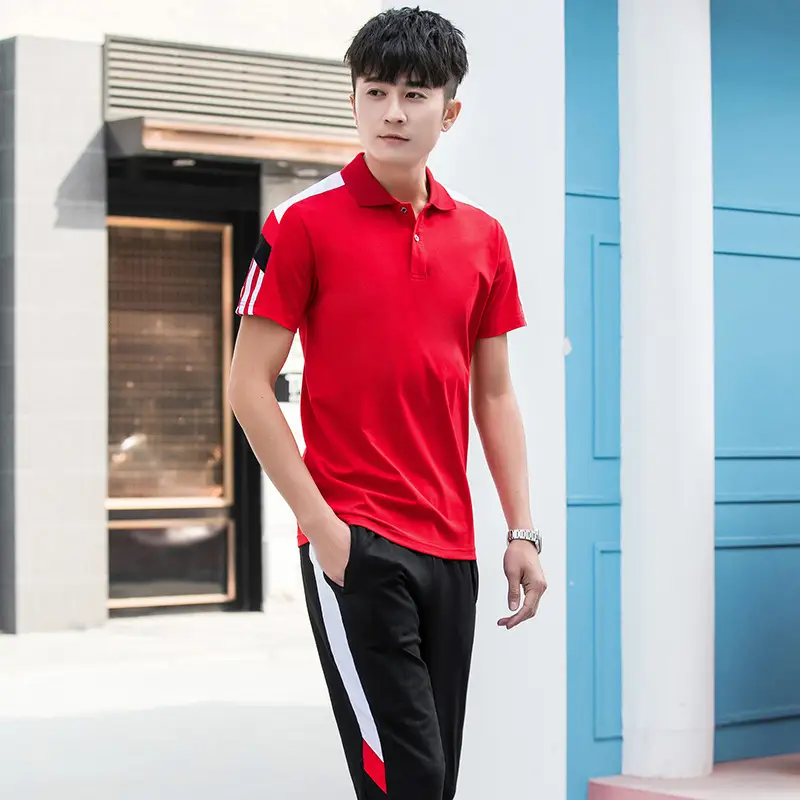 Men's Black Red Stripe Sports Suit Summer Fitness
