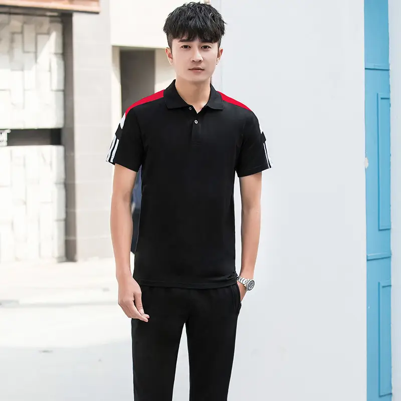 Men's Black Red Stripe Sports Suit Summer Fitness