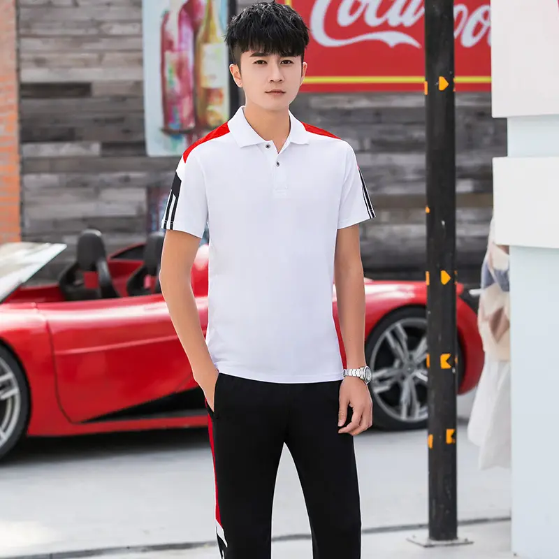 Men's Black Red Stripe Sports Suit Summer Fitness