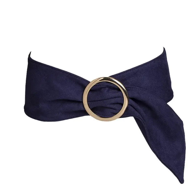 Women's Navy Blue Bow Belt with Gold Ring - Image 7