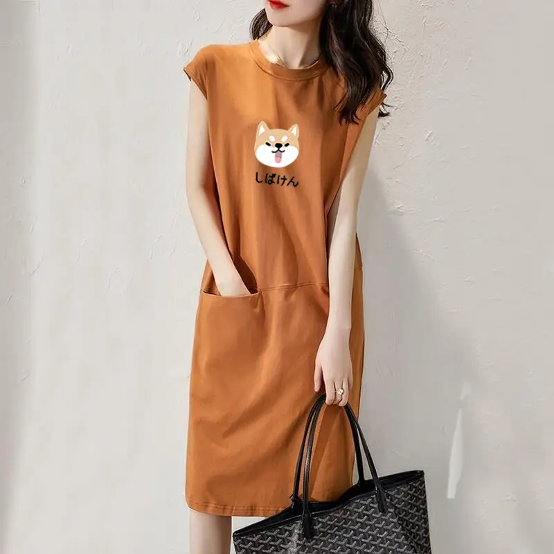 Women Korean Style Loose T-Shirt Dress Black Mid-Length — feature 5