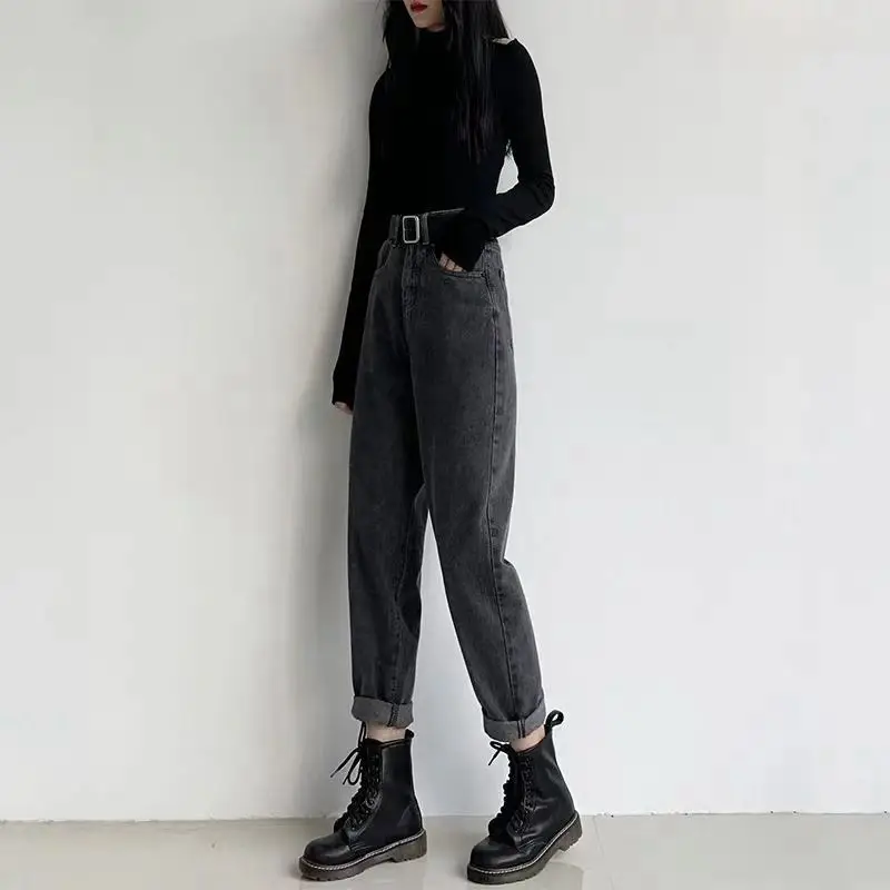 Women High Waist Straight Jeans 2020 Winter Autumn - Image 2