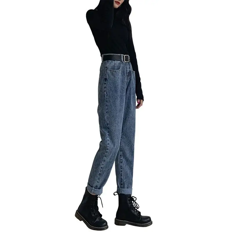 Women High Waist Straight Jeans 2020 Winter Autumn - Image 5