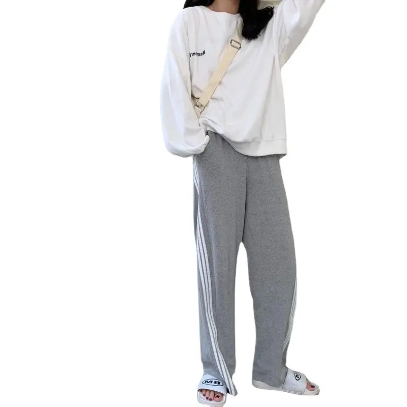 Women Gray Sweatpants Loose Fit Slimming Wide Leg Casual Pants - Image 7