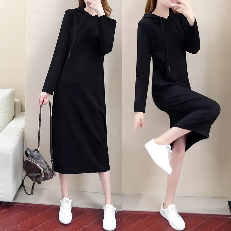 Women Gray Cotton Hoodie Skirt Set Mid Length - Image 6