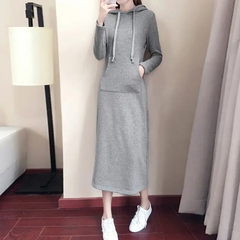 Women Gray Cotton Hoodie Skirt Set Mid Length - Image 7