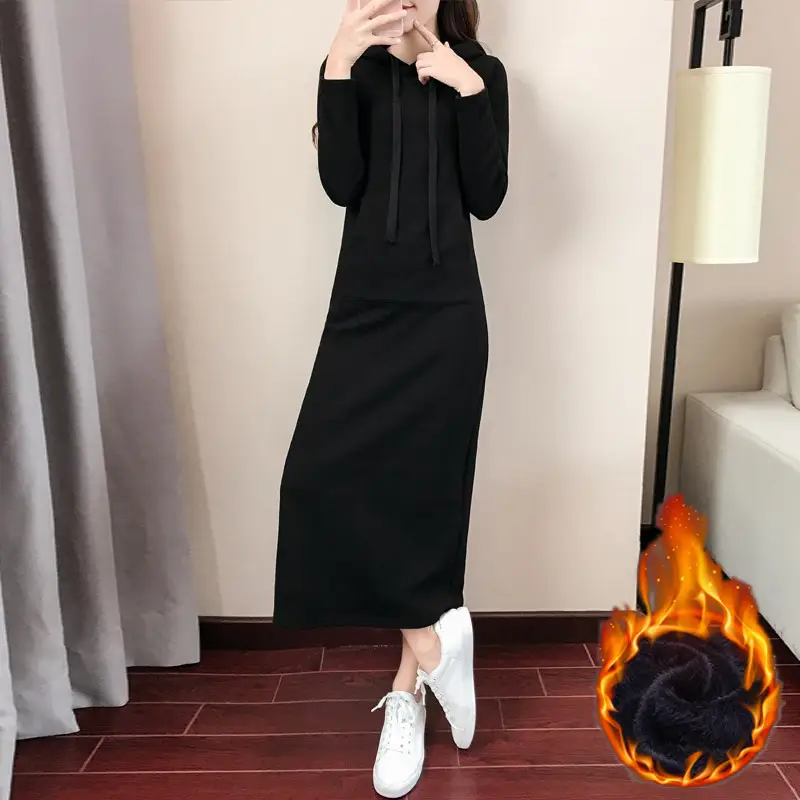 Women Gray Cotton Hoodie Skirt Set Mid Length - Image 4