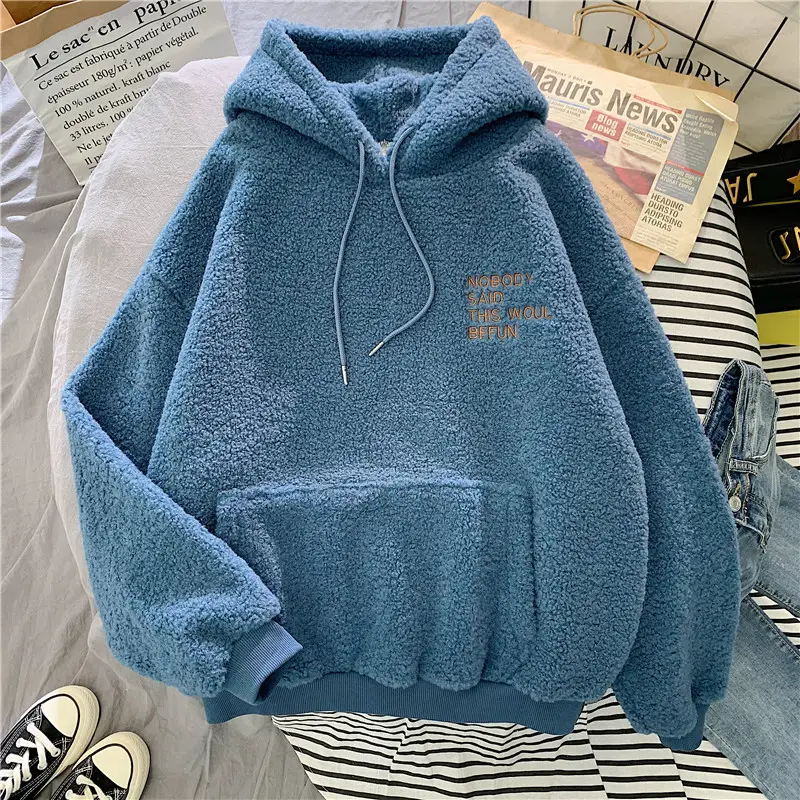 Furry Hooded Fleece Sweatshirt for Women Students Winter Warm - Image 5