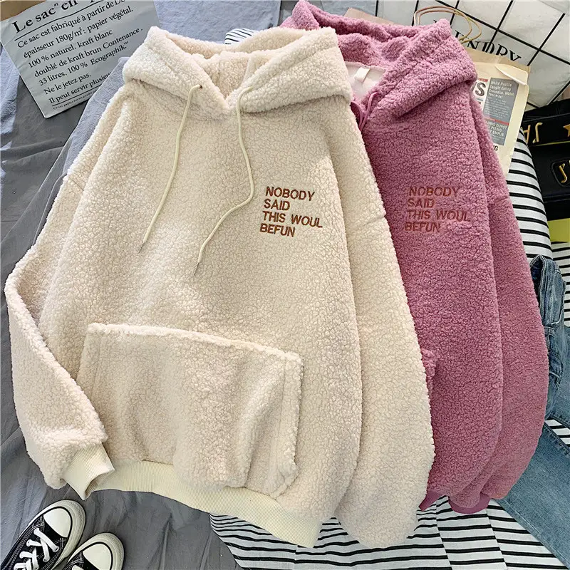 Furry Hooded Fleece Sweatshirt for Women Students Winter Warm — feature 7