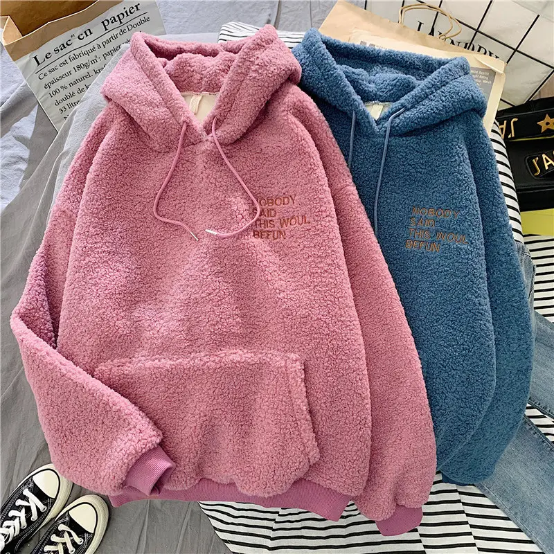 Furry Hooded Fleece Sweatshirt for Women Students Winter Warm — feature 8