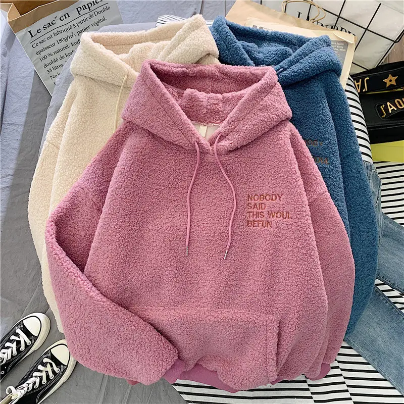Furry Hooded Fleece Sweatshirt for Women Students Winter Warm — feature 9