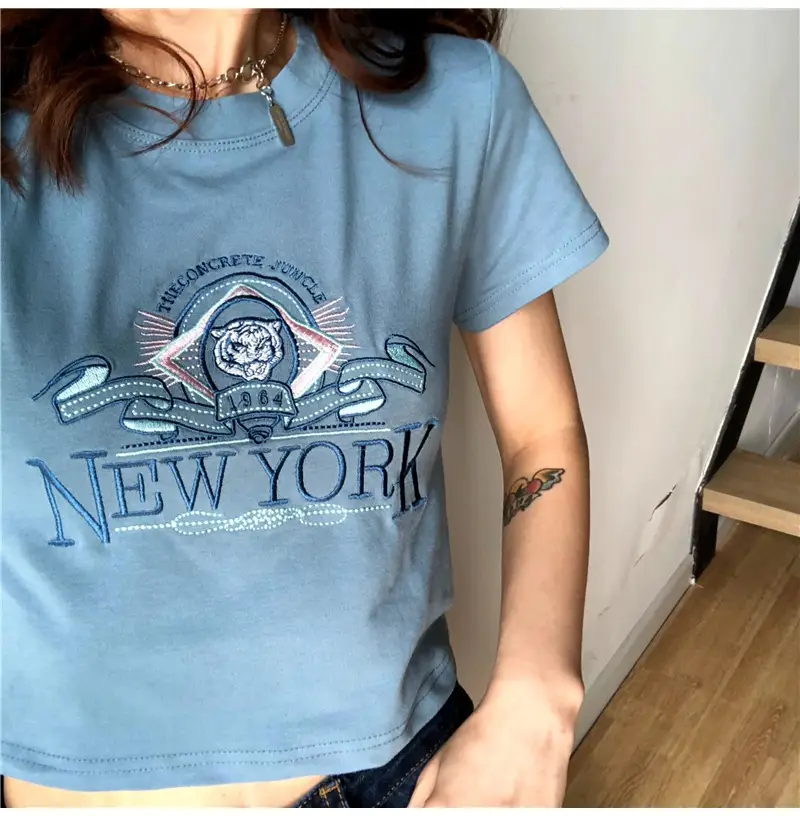 Women Short Sleeve T-Shirt Blue New Korean Style — feature 9