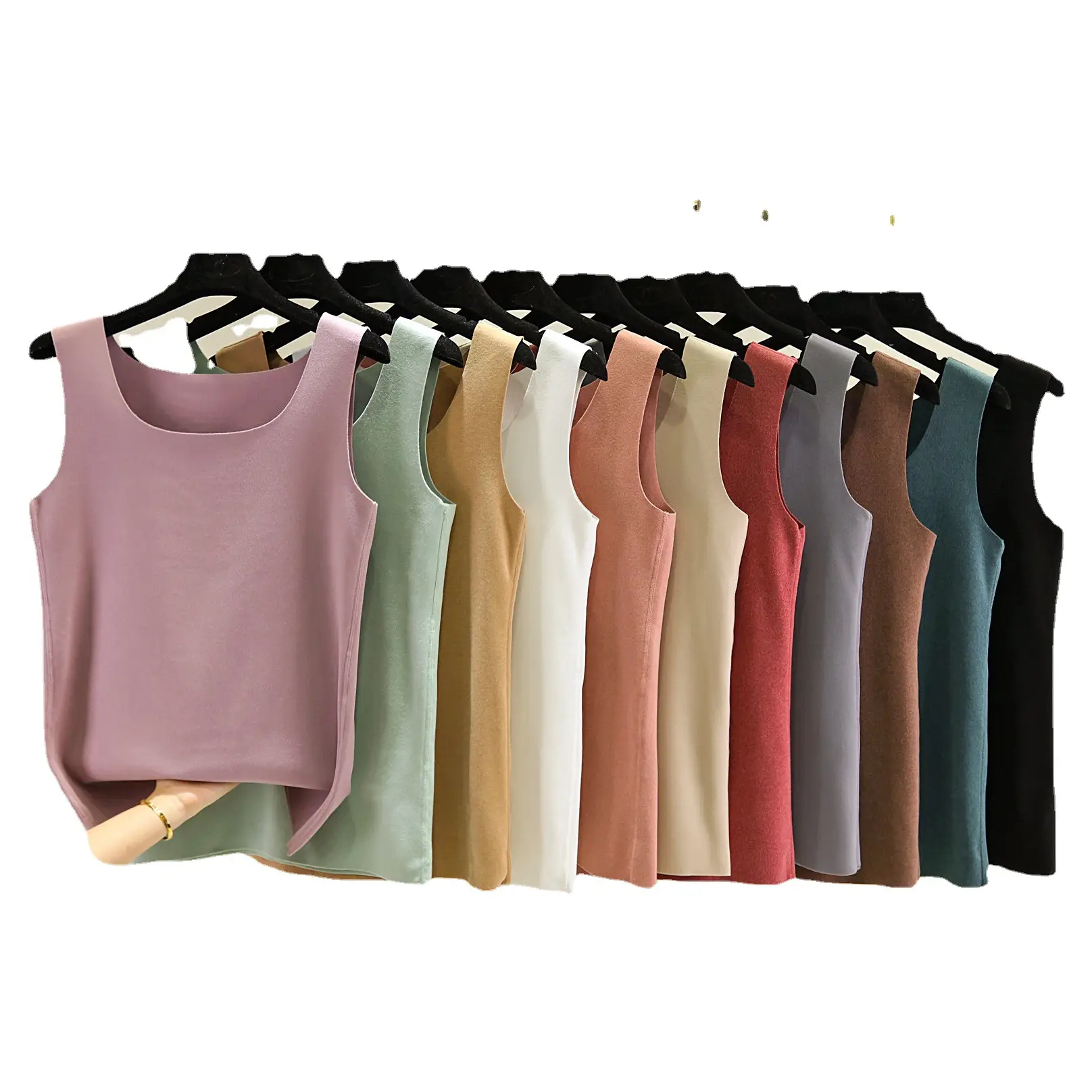 Korean Style Velvet Vest for Women Solid Beige - Image 16