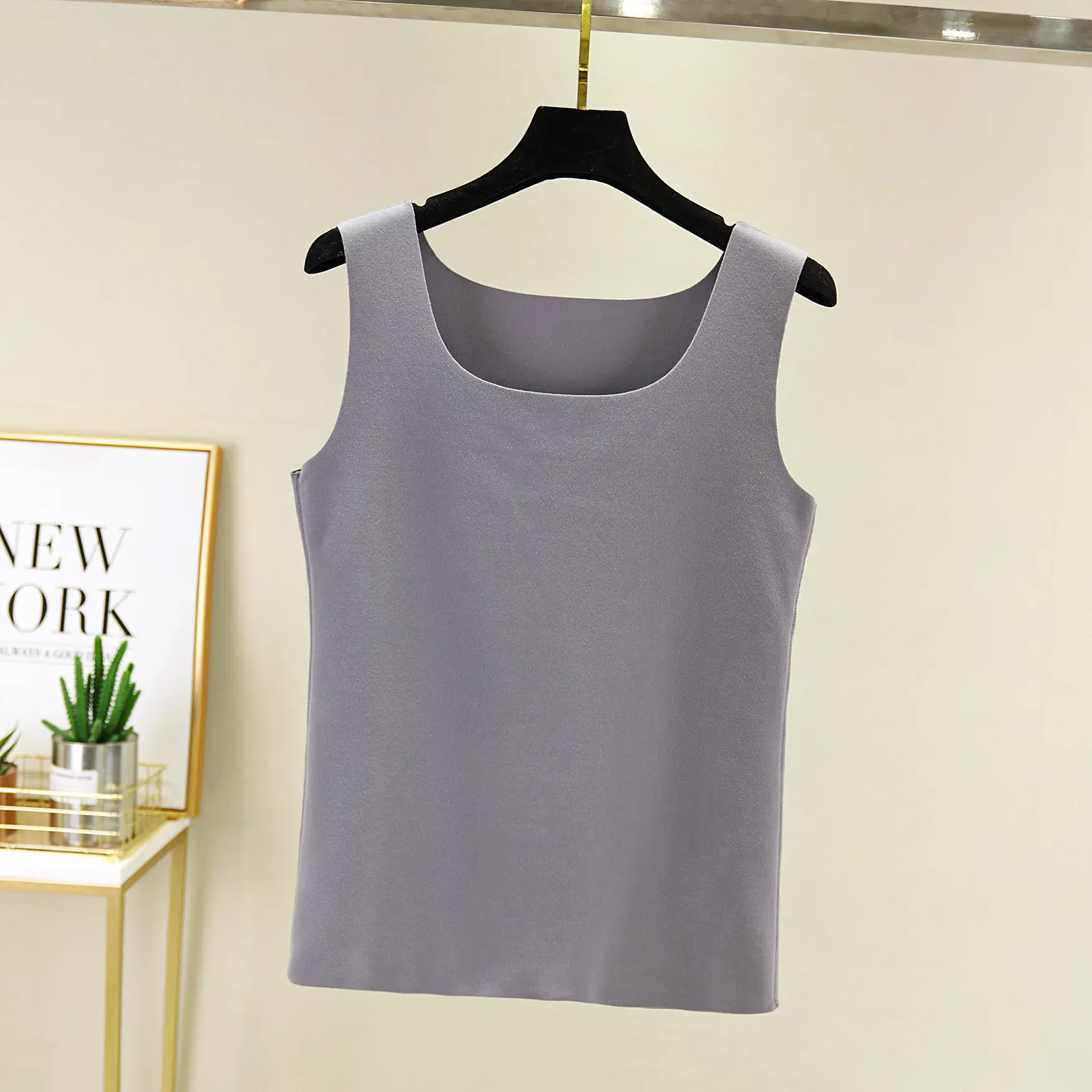 Korean Style Velvet Vest for Women Solid Beige - Image 3