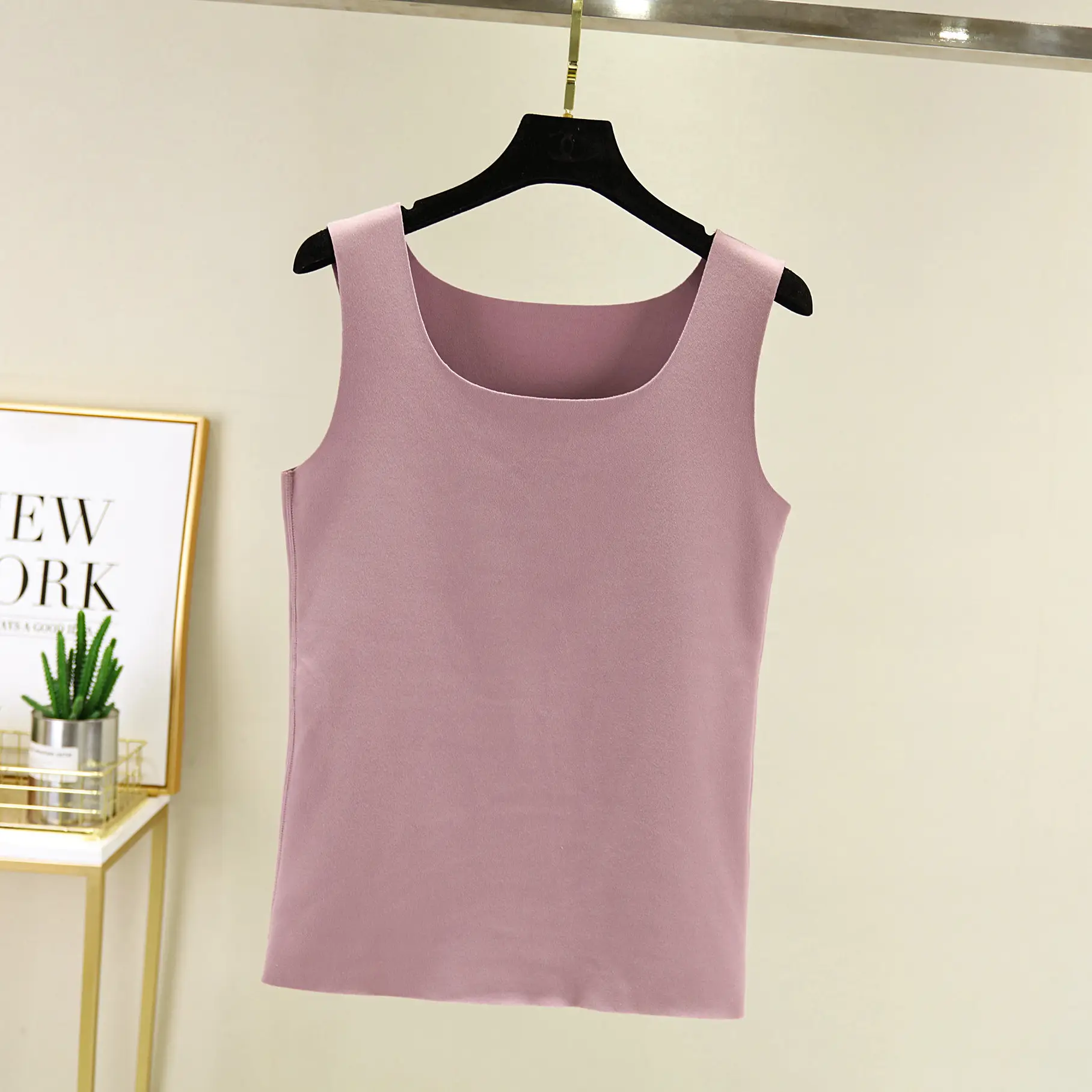 Korean Style Velvet Vest for Women Solid Beige - Image 8