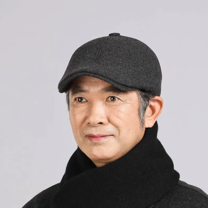 Men's Grey Wool Cap Winter Warm Ear Protection