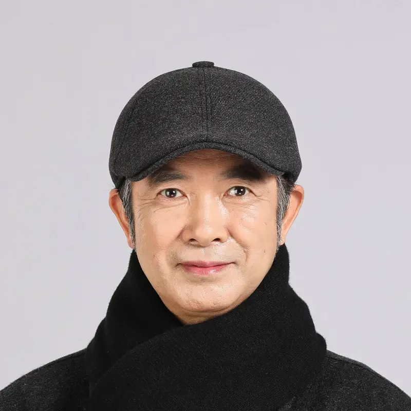 Men's Grey Wool Cap Winter Warm Ear Protection