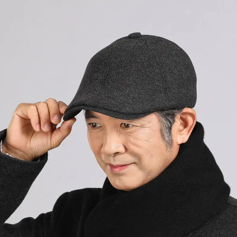 Men's Grey Wool Cap Winter Warm Ear Protection