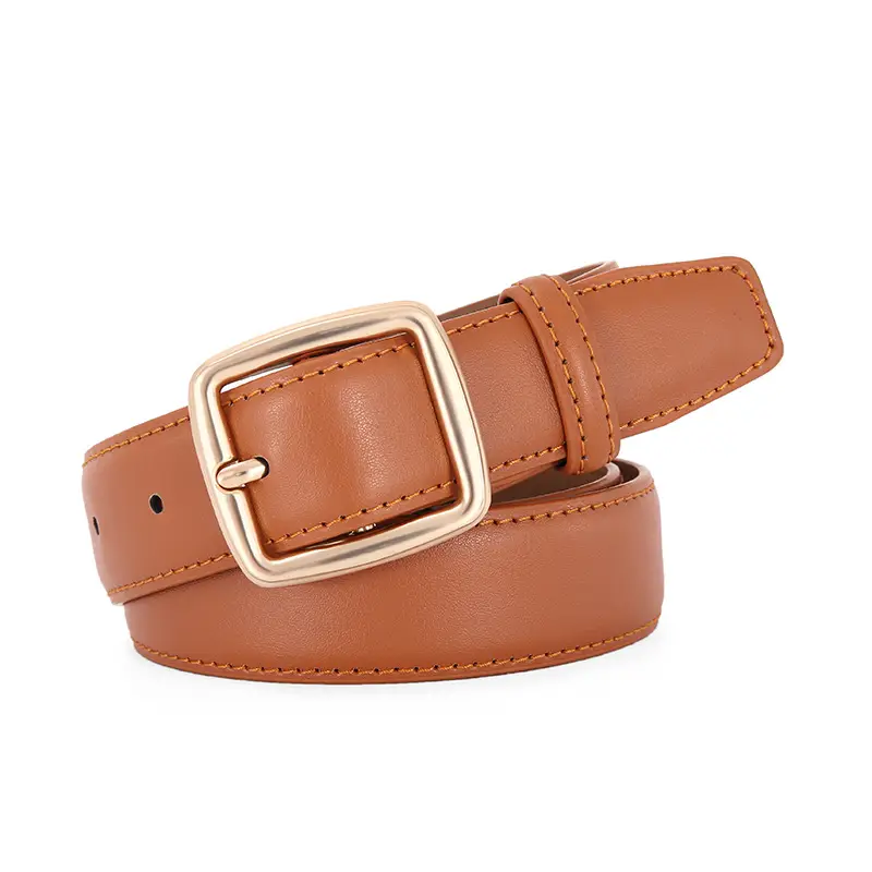 Women's Genuine Leather Belt Tan with Gold Buckle - Image 8