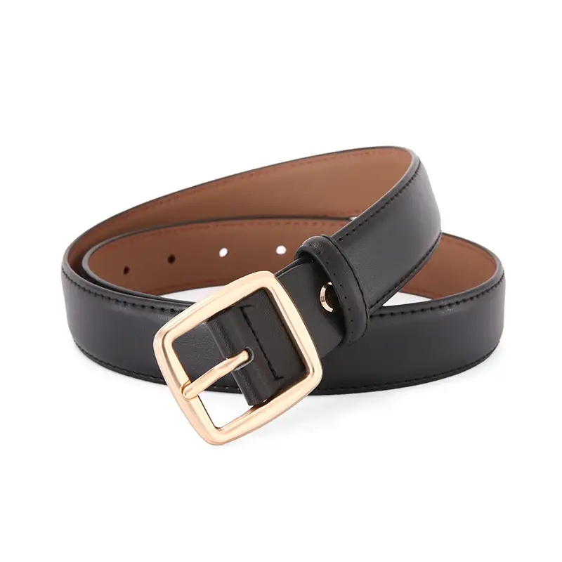 Women's Genuine Leather Belt Tan with Gold Buckle - Image 9