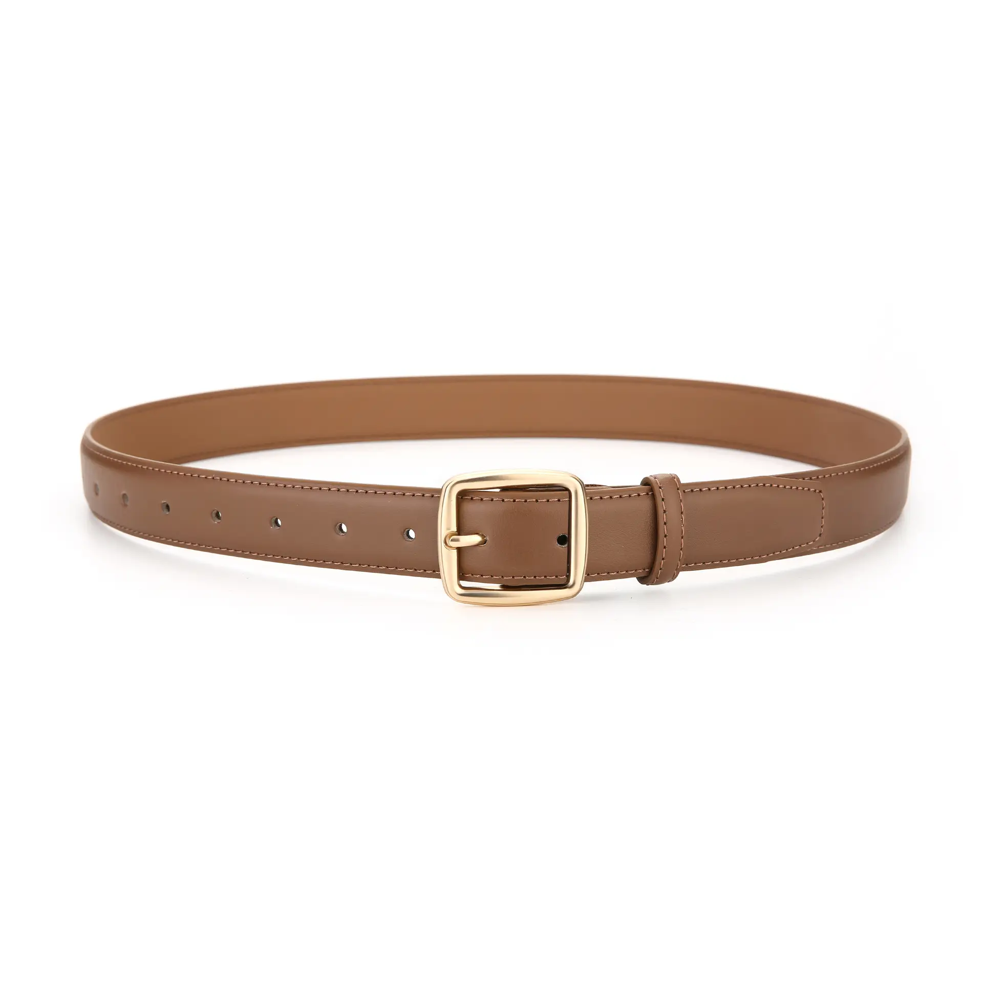 Women's Genuine Leather Belt Tan with Gold Buckle - Image 10