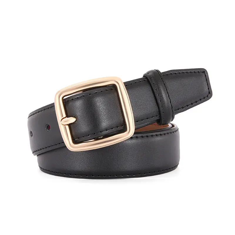 Women's Genuine Leather Belt Tan with Gold Buckle - Image 2
