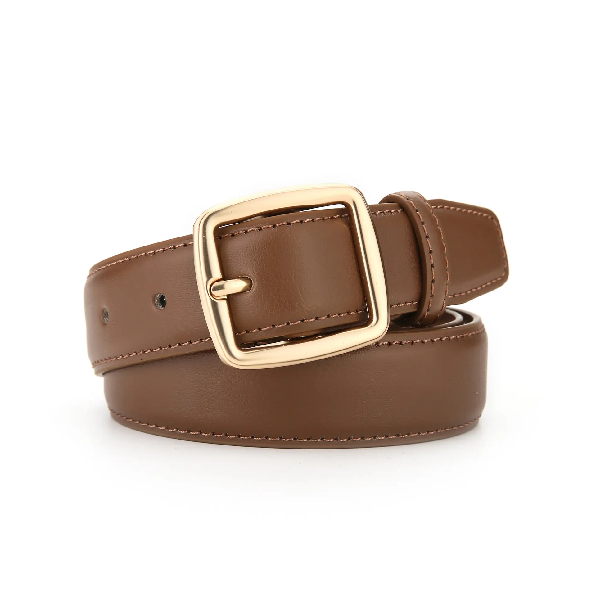 Women's Genuine Leather Belt Tan with Gold Buckle - Image 5