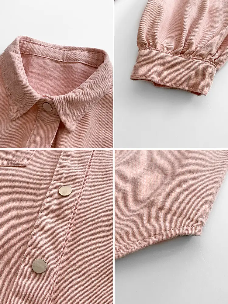 White Loose Long Sleeve Women's Shirt Denim Bottom - Image 7