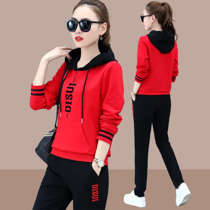 2025 Plus Size Black Red Hoodie Track Suit - Image 7