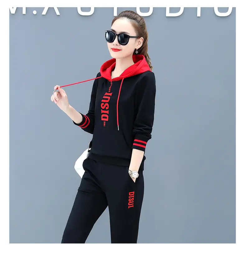 2025 Plus Size Black Red Hoodie Track Suit — feature 10