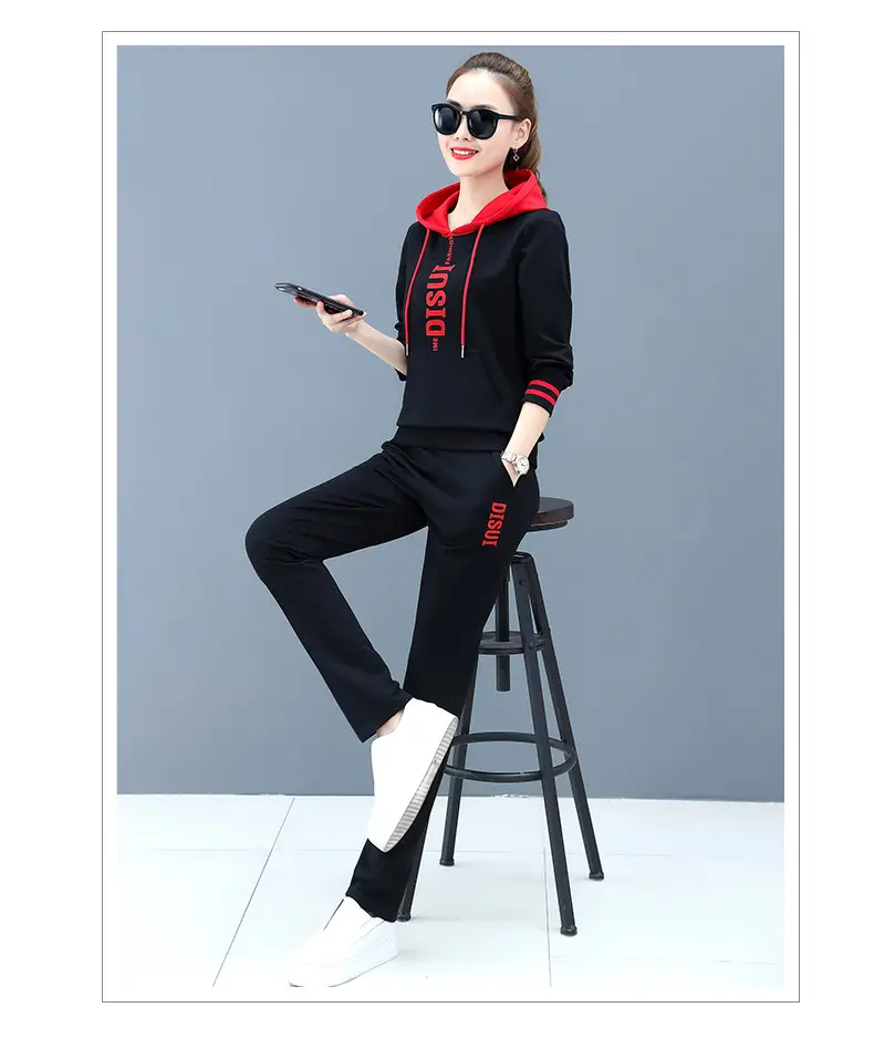 2025 Plus Size Black Red Hoodie Track Suit — feature 12
