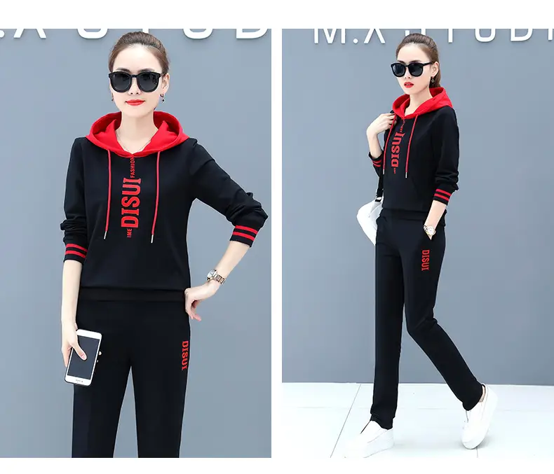 2025 Plus Size Black Red Hoodie Track Suit — feature 13