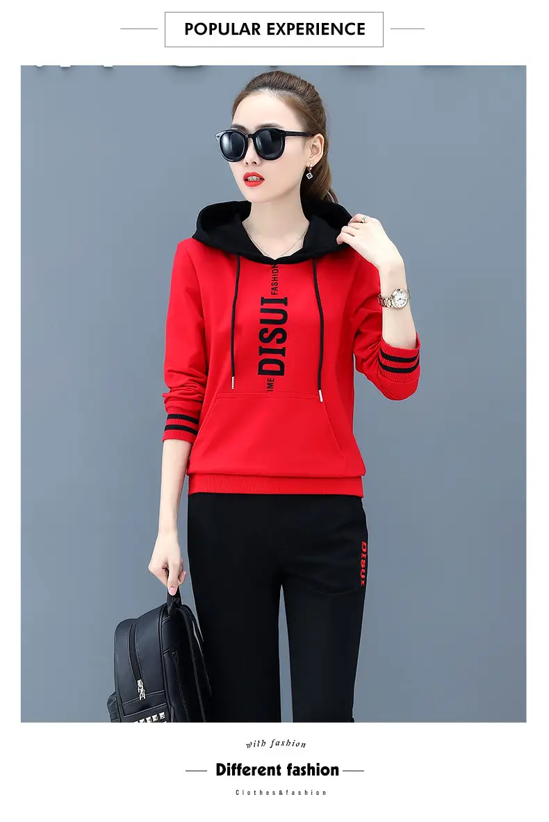 2025 Plus Size Black Red Hoodie Track Suit — feature 14