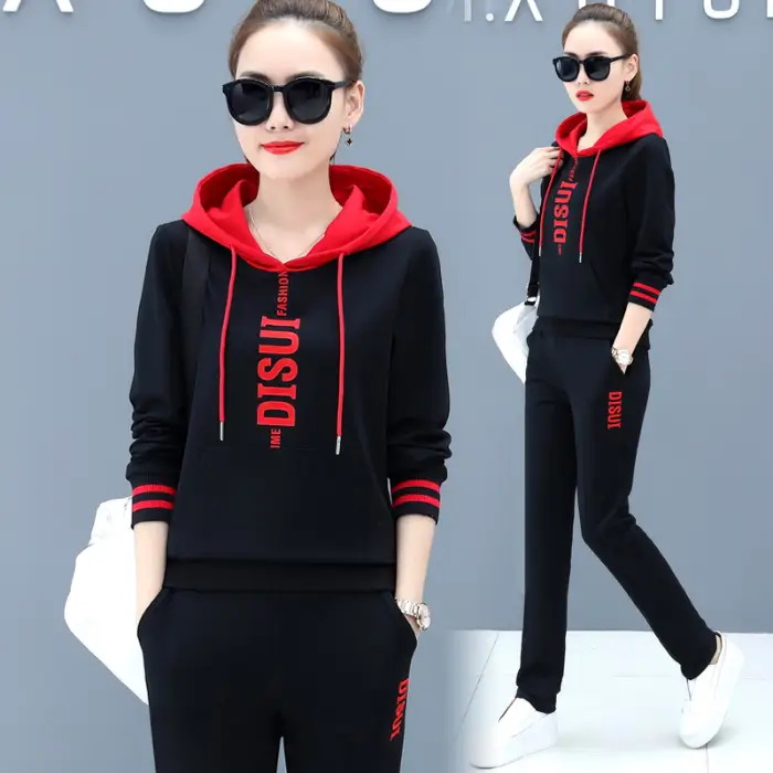 2025 Plus Size Black Red Hoodie Track Suit - Image 2