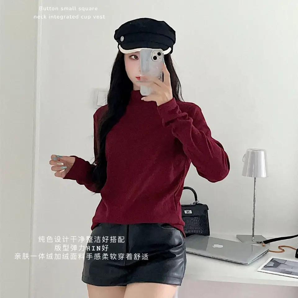 Women's Velvet Collar Shirt Autumn Winter Slim Fit Heart Warm - Image 9