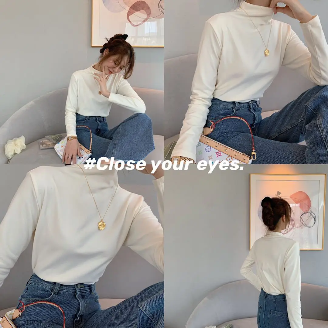 Women's Velvet Collar Shirt Autumn Winter Slim Fit Heart Warm - Image 3