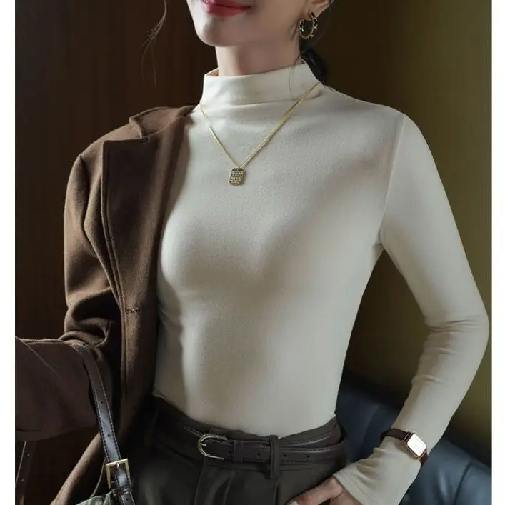 Women's Velvet Collar Shirt Autumn Winter Slim Fit Heart Warm - Image 4