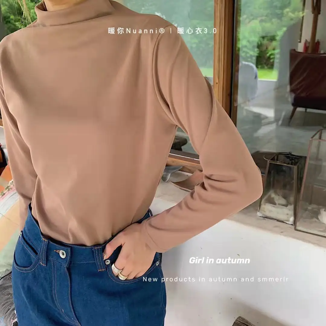 Women's Velvet Collar Shirt Autumn Winter Slim Fit Heart Warm - Image 6