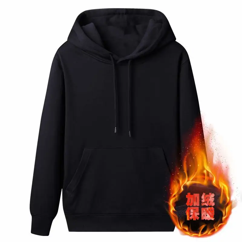 Men Black Fleece Hoodie Large Long Sleeve Winter Hoodie - Image 6