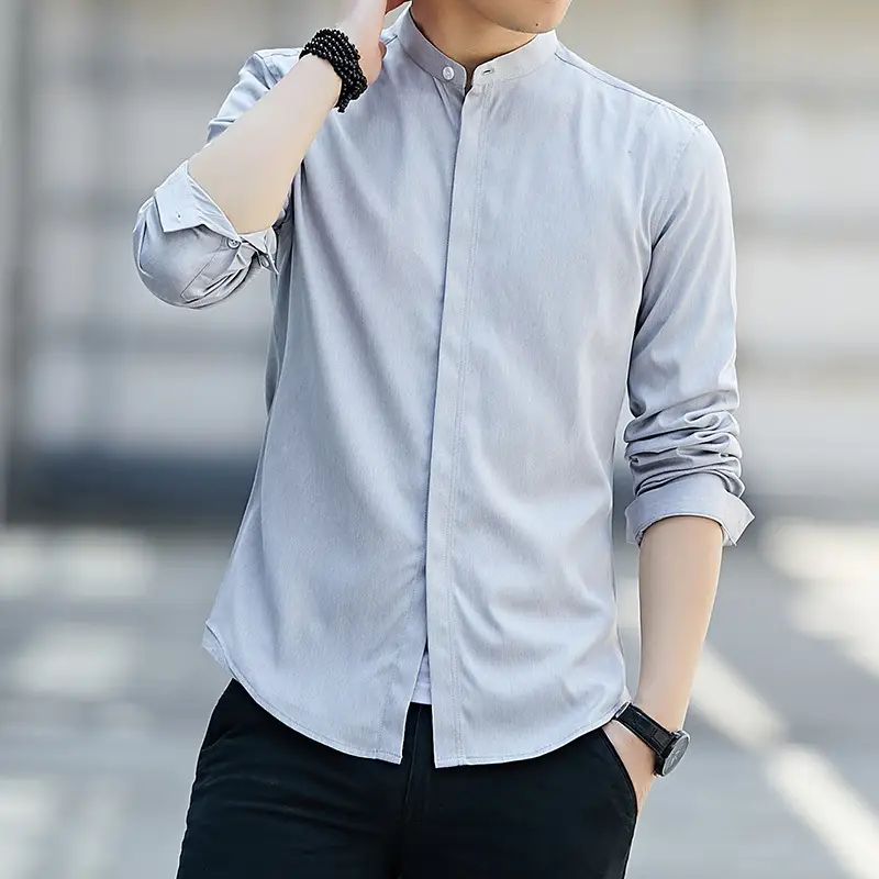 Men's Long Sleeve Button Down Shirt Blue Casual Wear - Image 8