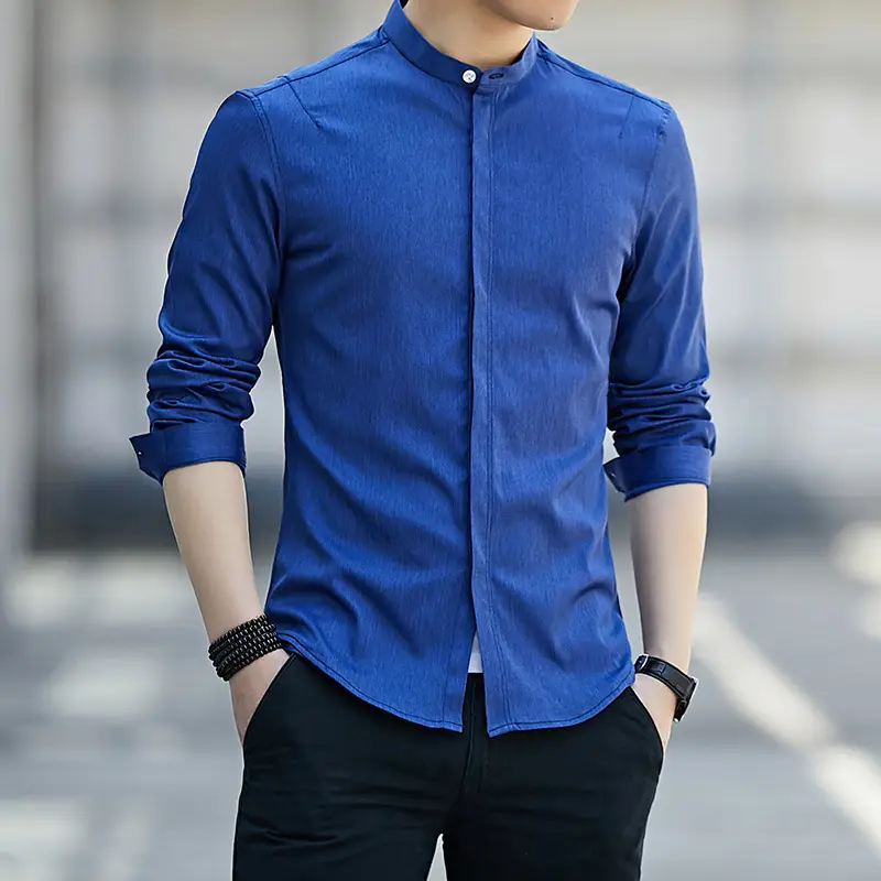Men's Long Sleeve Button Down Shirt Blue Casual Wear - Image 9