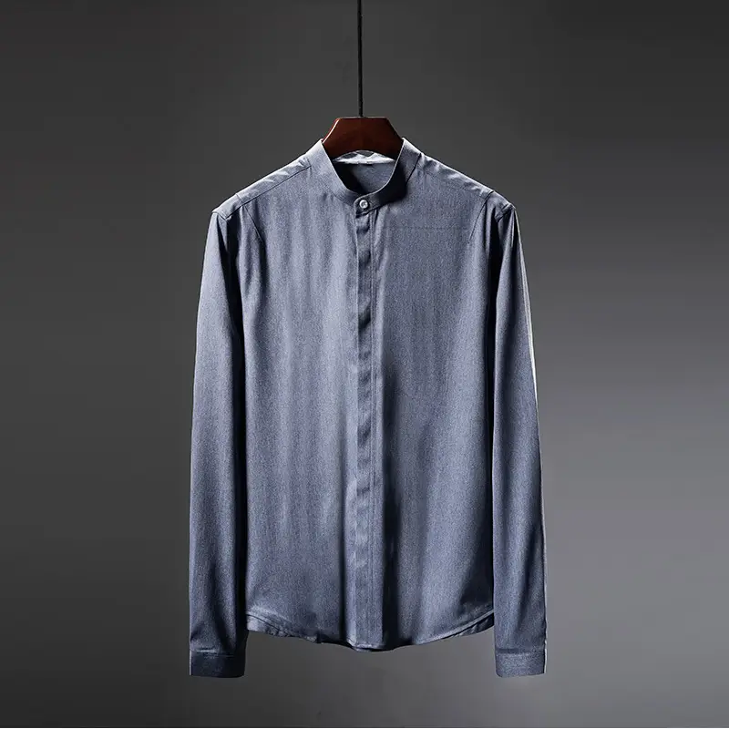 Men's Long Sleeve Button Down Shirt Blue Casual Wear - Image 2