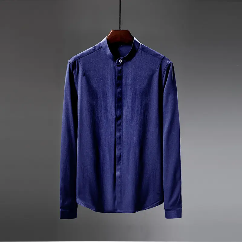 Men's Long Sleeve Button Down Shirt Blue Casual Wear - Image 5
