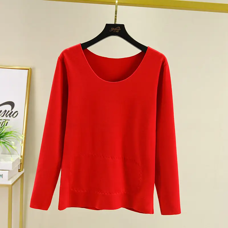 2020 Winter Women's Fleece Lined Thermal T-Shirt Pink Plus Size - Image 5