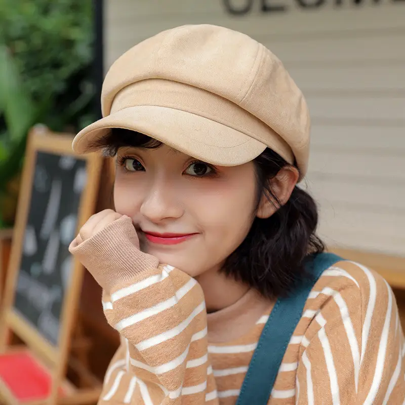 Women's Black Duck Tongue Beret Hat Autumn Winter