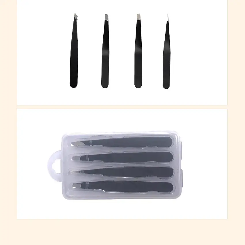 Spot Stainless Steel Eyebrow Clip Set Black Pink 4Pcs - Image 2