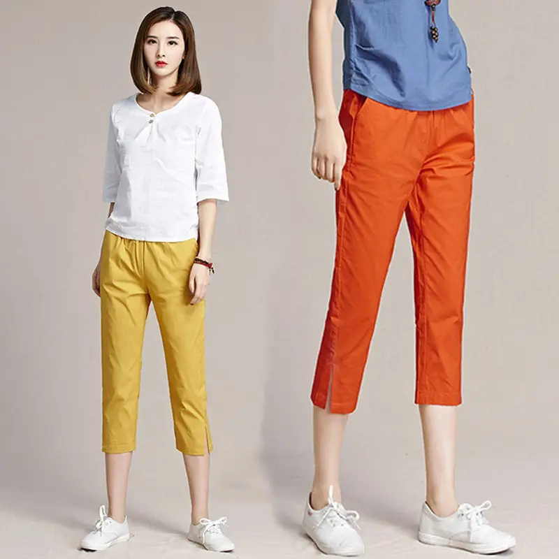 Women Orange Cropped Pants Spring Summer 2019 - Image 8