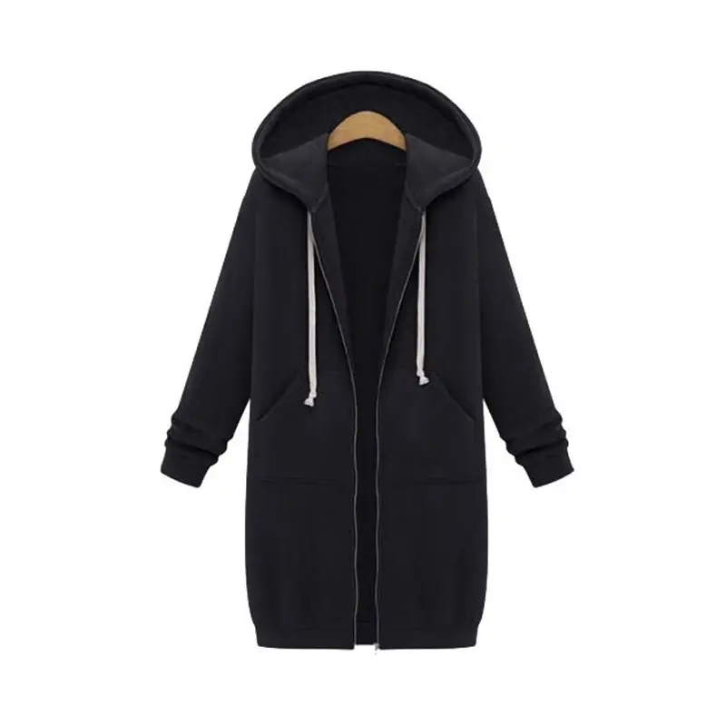 Women's Black Hooded Long Sleeve Sweater Winter Coat - Image 3