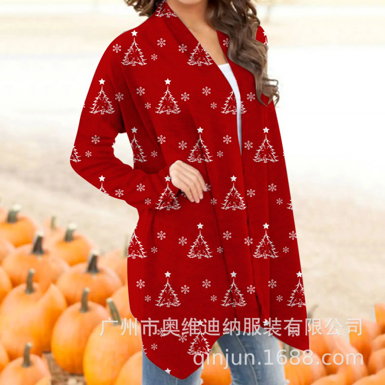 Women's Christmas Digital Print Long Sleeve Cardigan Blue — feature 15