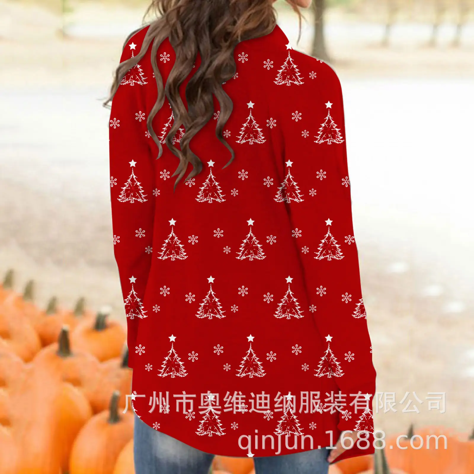 Women's Christmas Digital Print Long Sleeve Cardigan Blue — feature 16